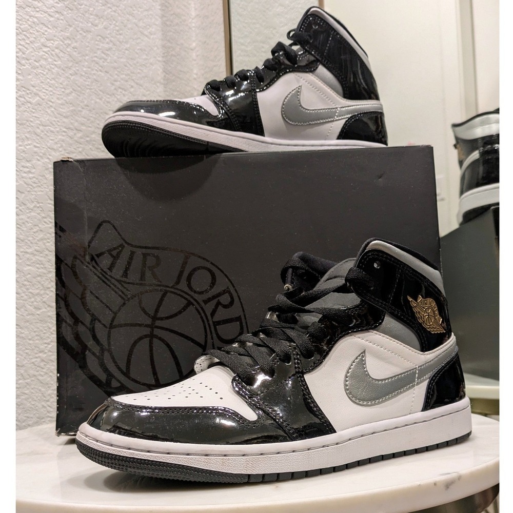 Nike Air Jordan 1 Mid SE Black Metallic Silver Men's 8 Patent Leather HV0789-010
